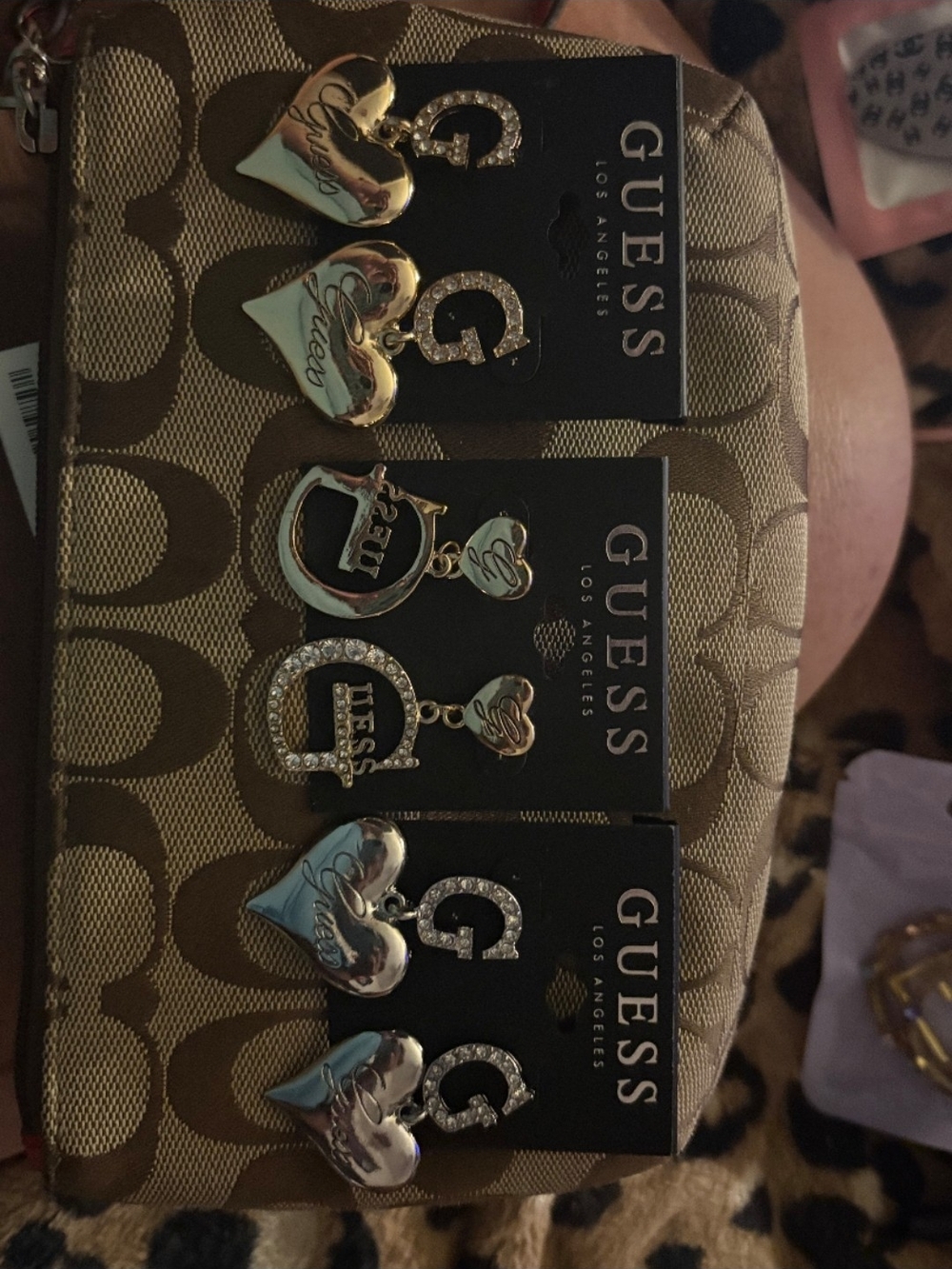 GUESS Gold Heart and Crystal 'G' Drop Earrings Set - Gold Bundle Of 3